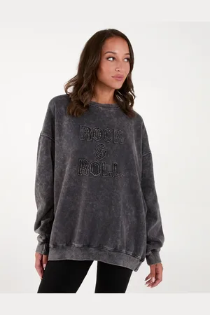 Blue Vanilla Rock & Roll Slogan Oversized Sweatshirt - ONE /