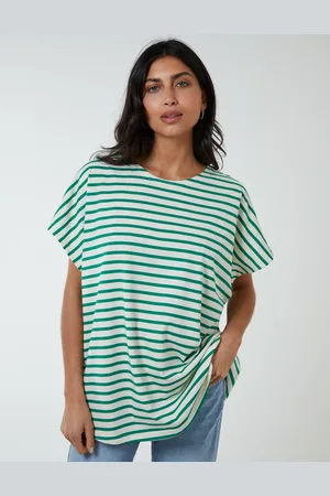 Blue Vanilla Cotton Loop Back Stripe Sweat Top - S/M /