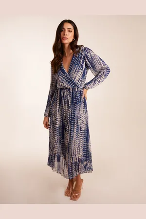 Blue Vanilla Pleated Abstract Snake Print Wrap Dress - S/M /