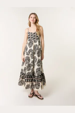 Blue Vanilla Abstract Strappy Button Front Maxi Dress - L /