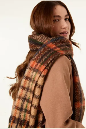 Blue Vanilla Checked Fluffy Scarf - ONE /
