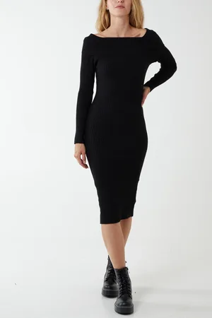 Blue Vanilla Ribbed Bardot Dress - L /