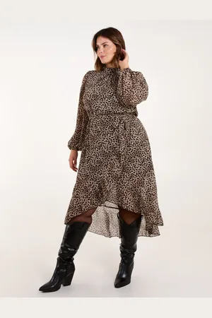 Blue Vanilla Curve Leopard Print High Neck Wrap Midi Dress - 20 /