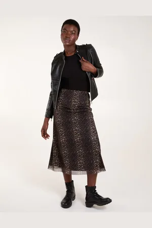 Blue Vanilla Leopard Mesh Midi Skirt - S /