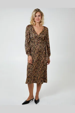 Blue Vanilla Leopard Print Wrap Midi Dress - 10 /