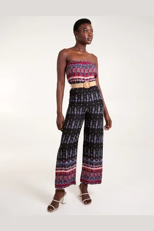 Blue Vanilla Aztec Woven Belted Bandeau Jumpsuit - 8 /