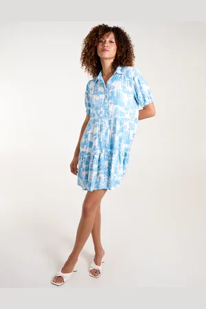 Blue Vanilla Mini Smock Chinoiserie Shirt Dress - S /