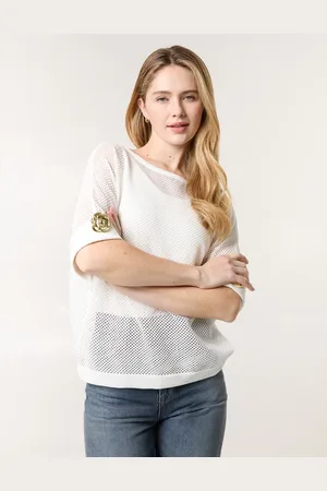 Blue Vanilla Crochet Gold Flower Brooch Detailed Top - ONE /