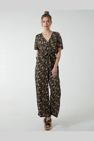 Blue Vanilla Paisley Floral Tie Waist Jumpsuit - S /