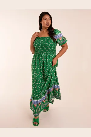 Blue Vanilla Curve Milkmaid Shirred Floral Maxi Dress - 26/28 /