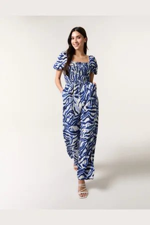 Blue Vanilla Printed Puff Sleeve Jumpsuit - L/XL /