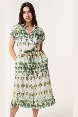 Blue Vanilla Printed Drawstring Shirt Dress - L/XL /