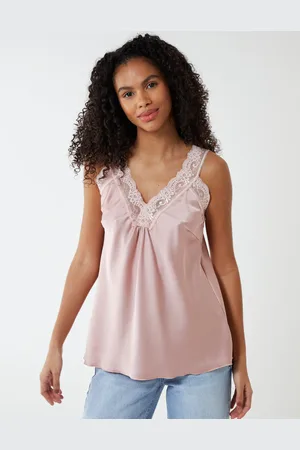 Blue Vanilla ISABELLA - Lace V-Neck Satin Cami Top - ONE /