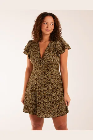 Blue Vanilla Leopard Print Wrap Ruffle Mini Dress - 8 /