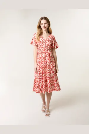 Blue Vanilla Diamond Print Button Front Midi Dress - L /