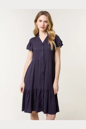 Blue Vanilla Angel Sleeve Button Front Midi Dress - L /