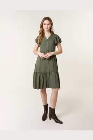 Blue Vanilla Angel Sleeve Button Front Midi Dress - L /