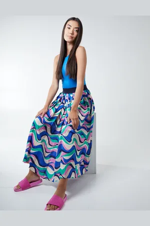 Blue Vanilla Pleated Skirt With Elastic Waist - L /