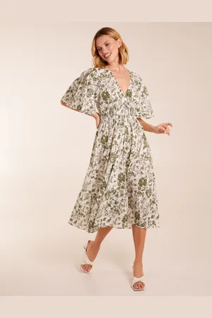 Blue Vanilla Floral V Neck Elastic Waist Dress - M /
