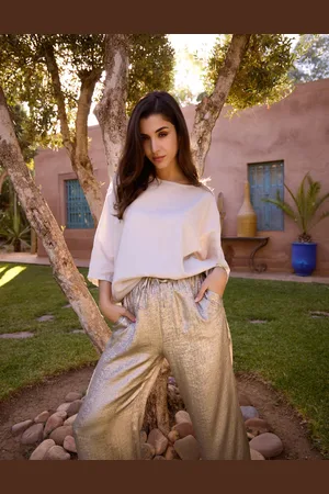 Blue Vanilla Shimmer Wide Leg Trousers - L/XL /
