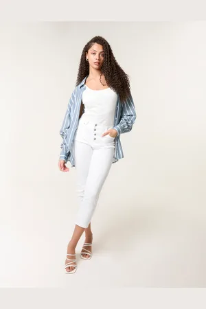 Blue Vanilla Button Front Capri Trousers - L/XL /