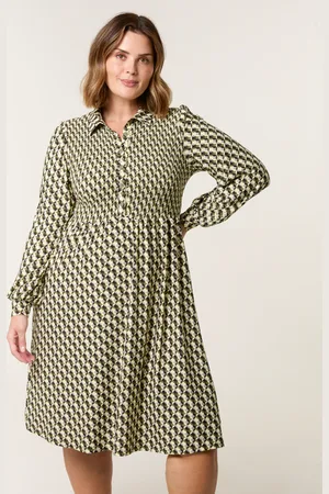 Blue Vanilla Curve Shirred Geometric Mini Shirt Dress - 18/20 /