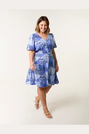 Blue Vanilla Curve Shirred Waist Button Mini Dress - 18/20 /