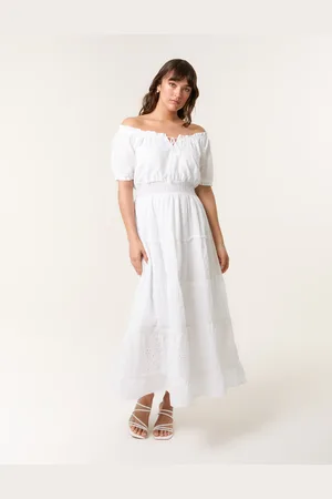 Blue Vanilla Milkmaid Broderie Tiered Maxi Dress - L /