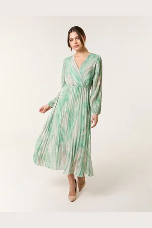 Blue Vanilla Watercolour Printed Wrap Pleated Midi Dress - M/L /