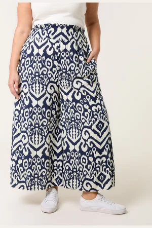 Blue Vanilla Curve Abstract Printed Shirred Waist Wide Leg Trousers - 18/20 /