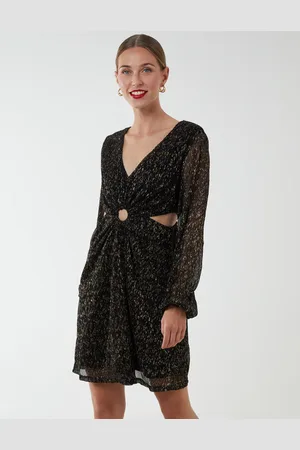 Blue Vanilla V-Neck Long Sleeve Lurex Dress - 8 /