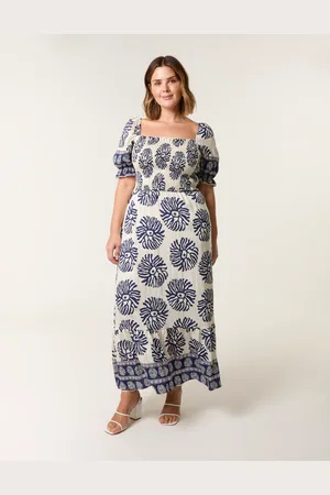 Blue Vanilla Curve Shirred Floral Maxi Dress - 18/20 /