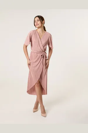 Blue Vanilla Plisse Wrap Over Midi Dress - 10 /