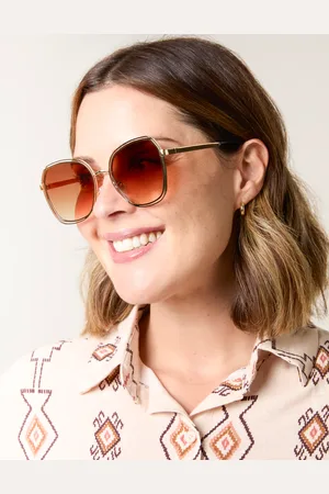 Blue Vanilla Gold Frame Oversized Sunglasses - ONE /