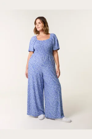 Blue Vanilla Curve Square Neck Shirred Jumpsuit - 18-20 /