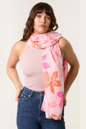 Blue Vanilla Sparkly Floral Print Scarf - ONE /