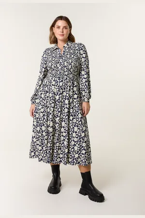 Blue Vanilla Curve Ditsy Floral Shirred Midi Shirt Dress - 18/20 /