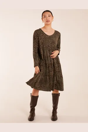 Blue Vanilla Tiered Leopard Roll Sleeve Smock Dress - ONE /