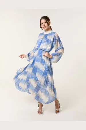 Blue Vanilla High Neck Long Sleeve Printed Dress - L /