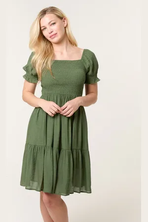 Blue Vanilla Shirred Puff Sleeve Mini Dress - L /