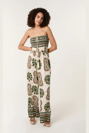Blue Vanilla Strapless Elasticated Printed Jumpsuit - L/XL /
