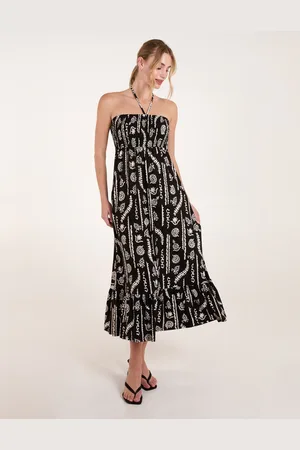 Blue Vanilla Shirred Bandeau Tie Neck Dress - L/XL /