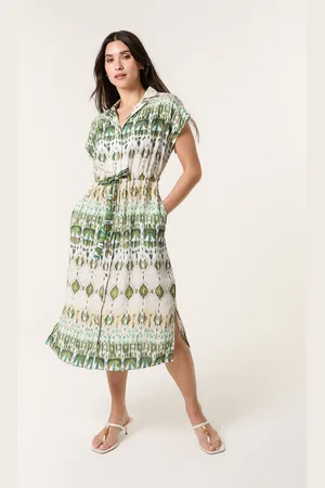 Blue Vanilla Printed Drawstring Shirt Dress - L/XL /