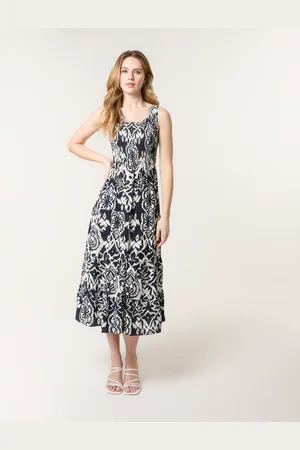 Blue Vanilla Shirred Sleeveless Midi Dress - L/XL /