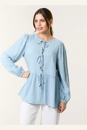 Blue Vanilla Washed Tie Front Top - L/XL /