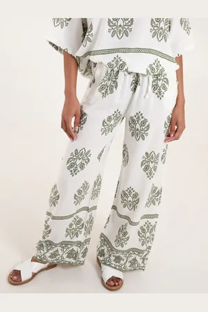 Blue Vanilla Border Print Wide Leg Trousers - ONE /