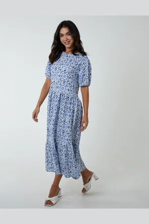 Blue Vanilla Geometric Smock Midi Dress - M /