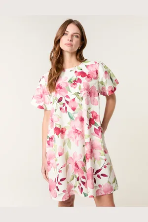 Blue Vanilla Cotton Poplin Water Colour Print Swing Dress - M/L /