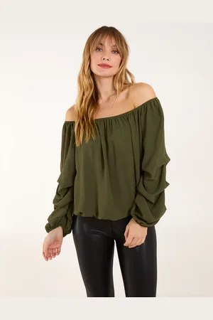 Blue Vanilla Bardot Elasticated Rouched Sleeve Top - S/M /