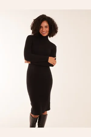 Blue Vanilla Ribbed Roll Neck Midi Dress - L /